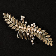 Gold Leaf Pearl Wedding Hair Combs Clips