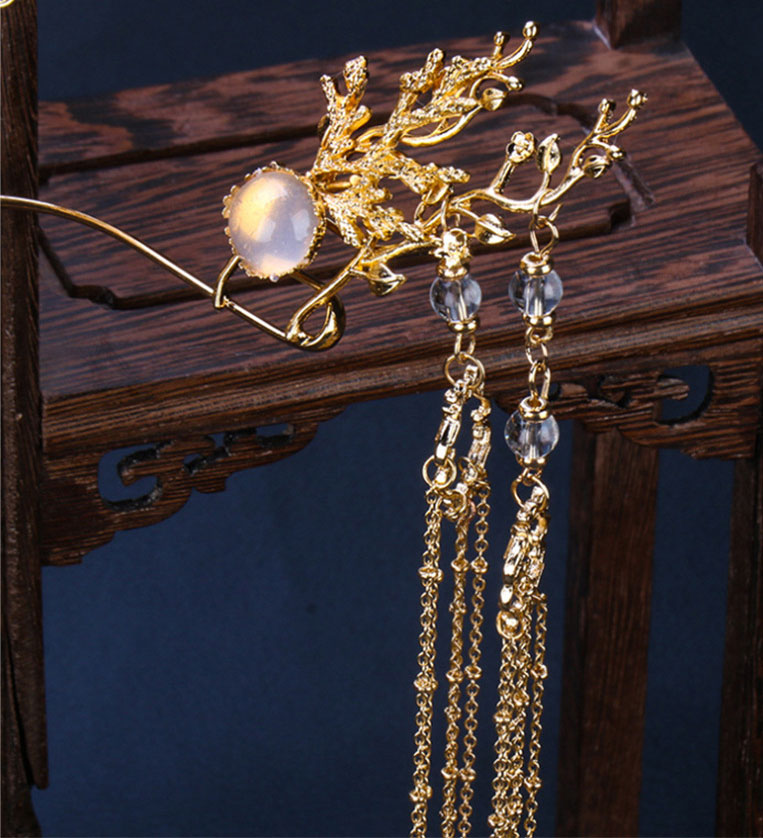 Gold Alloy Bridal Tassels Hair Clips & Earrings