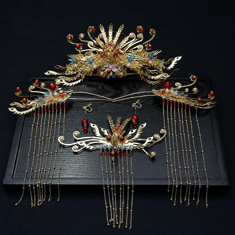 Chinese Traditional Tassel Bridal Hair Clips & Earrings