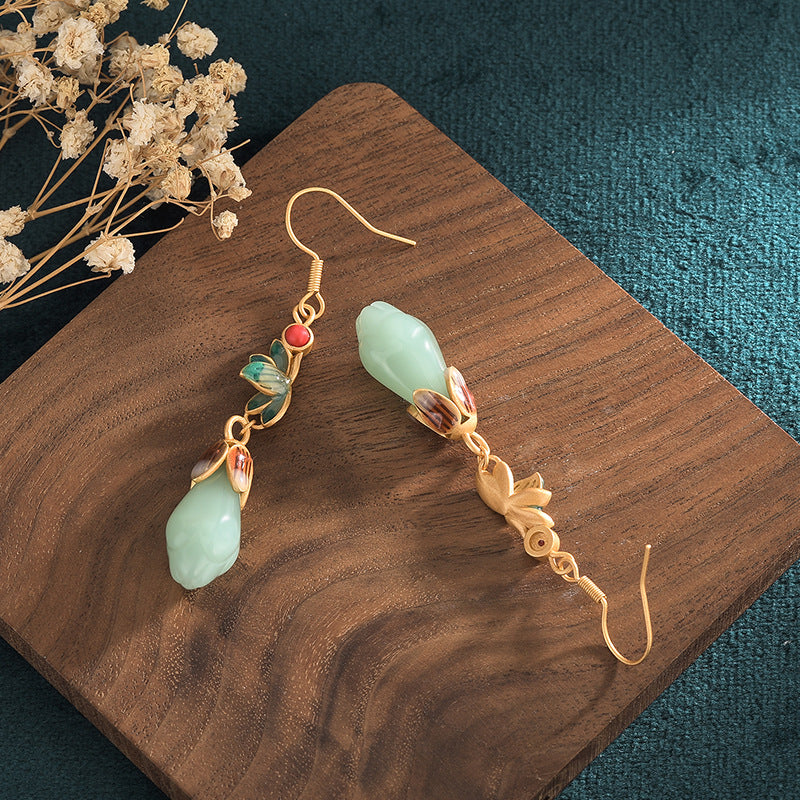 Magnolia Green Jade Dangle Drop Earrings