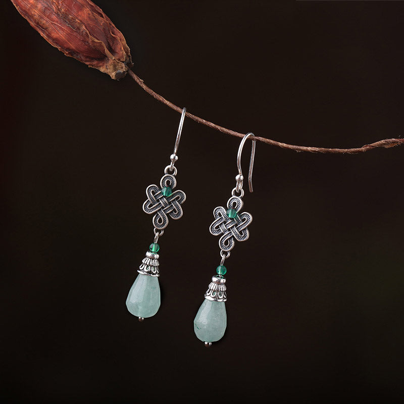 Jade Silver Drop Dangle Clip On Pierced Earrings