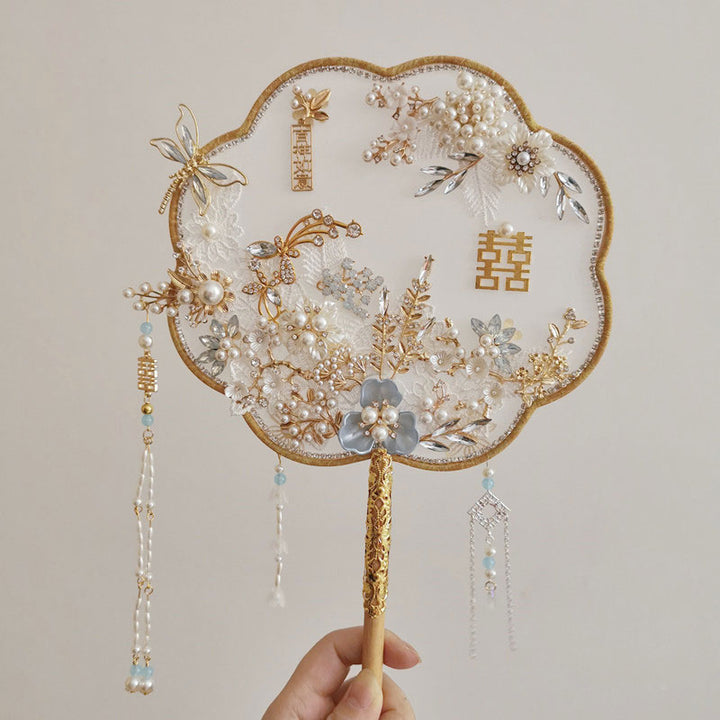  Vintage Pearl Floral Bride Hand Held Hexapetala Fans