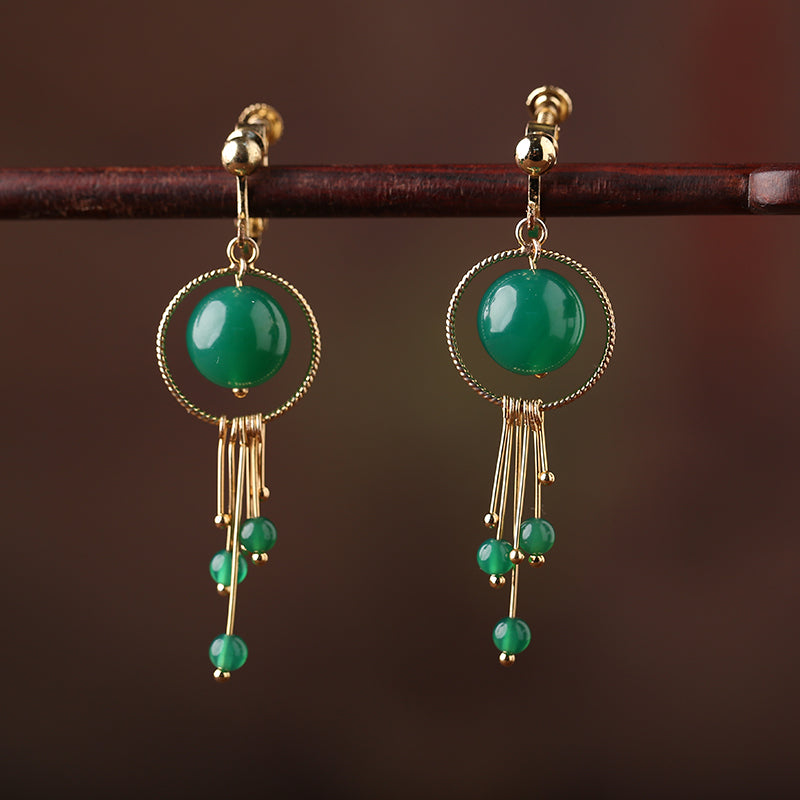 Agate Hoop Drop Dangle Clip On Pierced Earrings