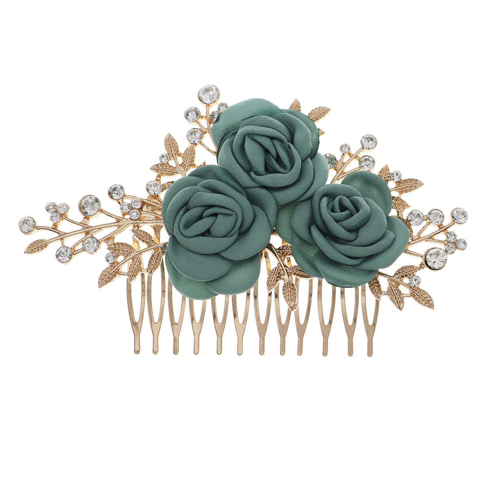 Fabrics Flower Rhinestone Hair Comb Clip