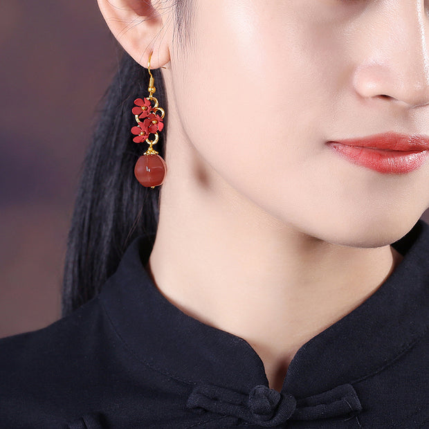 Red Agate Petals Drop Dangle Pierced Clip On Earrings