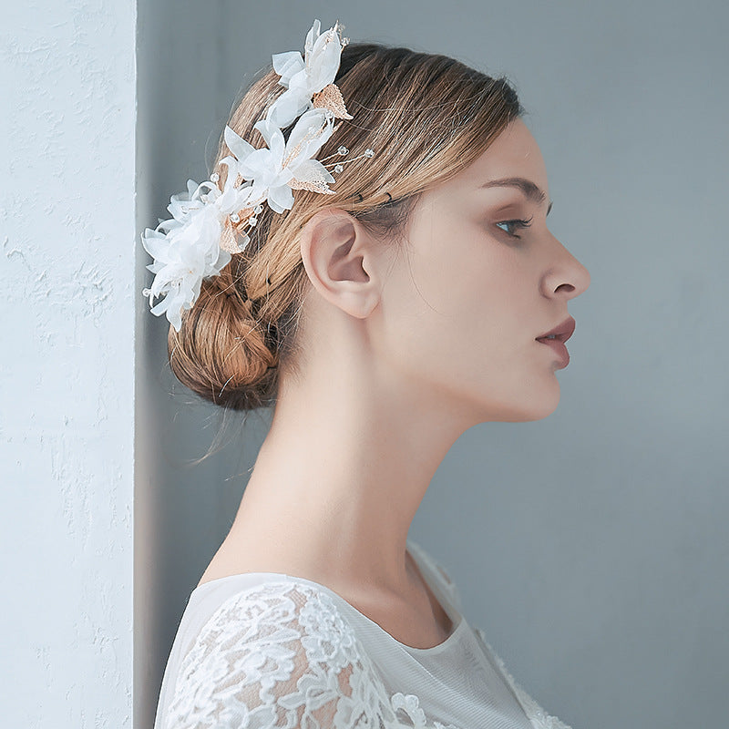 Rhinestone Chiffon Flower Bridal Wedding Hair Vine Clip