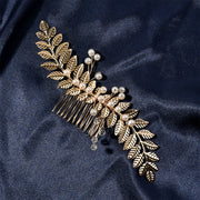 Gold Leaf Pearl Wedding Hair Combs Clips