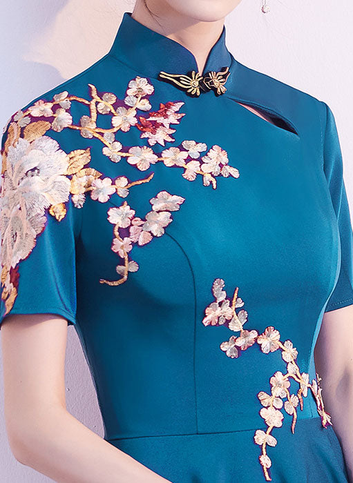 Blue Fit & Flare Cheongsam Qi Pao Party Dress