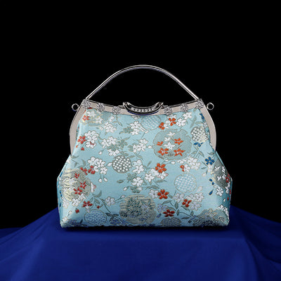 Blue Woven Floral Chain Shoulder Cross Body Handbag