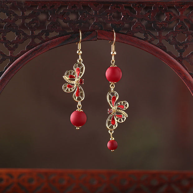 Red Glazed Stone Drop Dangle Clip On Earrings