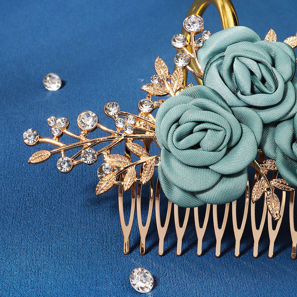 Fabrics Flower Rhinestone Hair Comb Clip