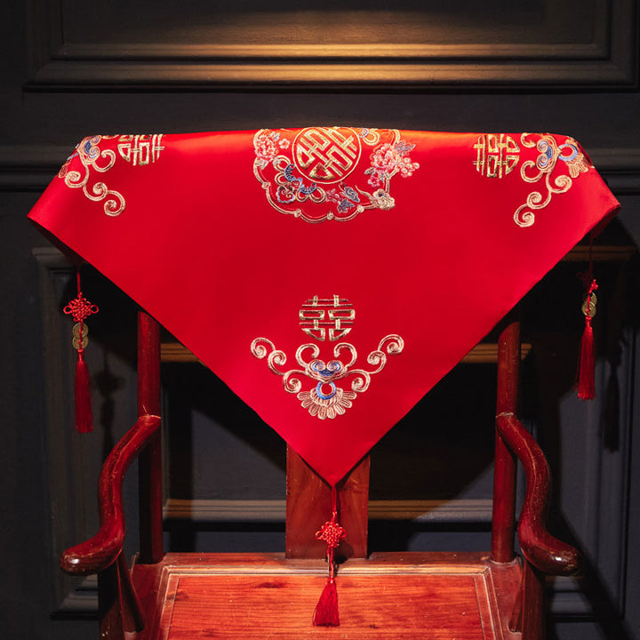 Red Embroidered Floral Phoenix Chinese Wedding Bridal Veil