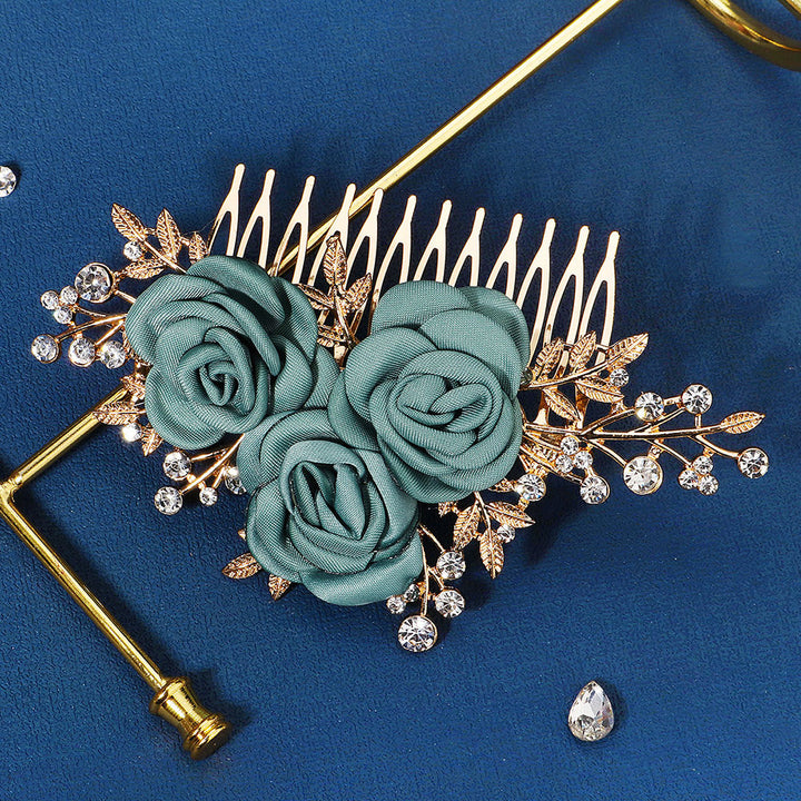 Fabrics Flower Rhinestone Hair Comb Clip