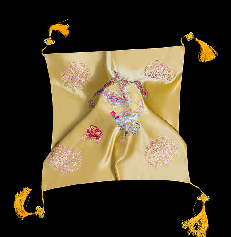 Yellow Phoenix Embroidery Chinese Wedding Bride Veil