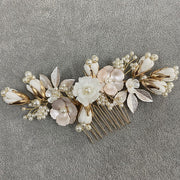 Pearls Shell Ceramic Flower Bridal Wedding Hair Comb