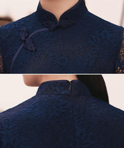 Navy Blue Black Lace Modern Qipao / Cheongsam Prom Dress