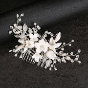 Rhinestone Ceramic Flower Bridal Wedding Hair Comb