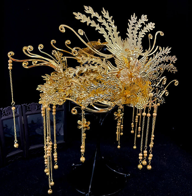 Vintage Phoenix Wedding Bridal Hair Crown Vine & Earrings