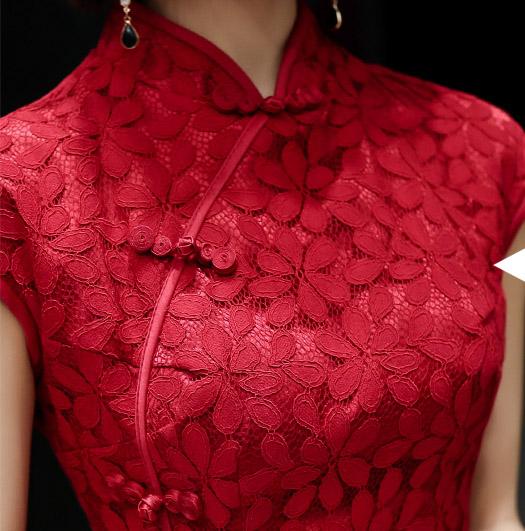 Red White Lace Short Qipao / Cheongsam Party Dress
