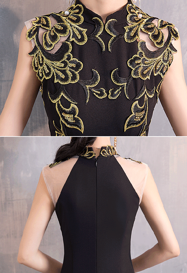 Sequined Black Fishtail Qipao / Cheongsam Evening Dress