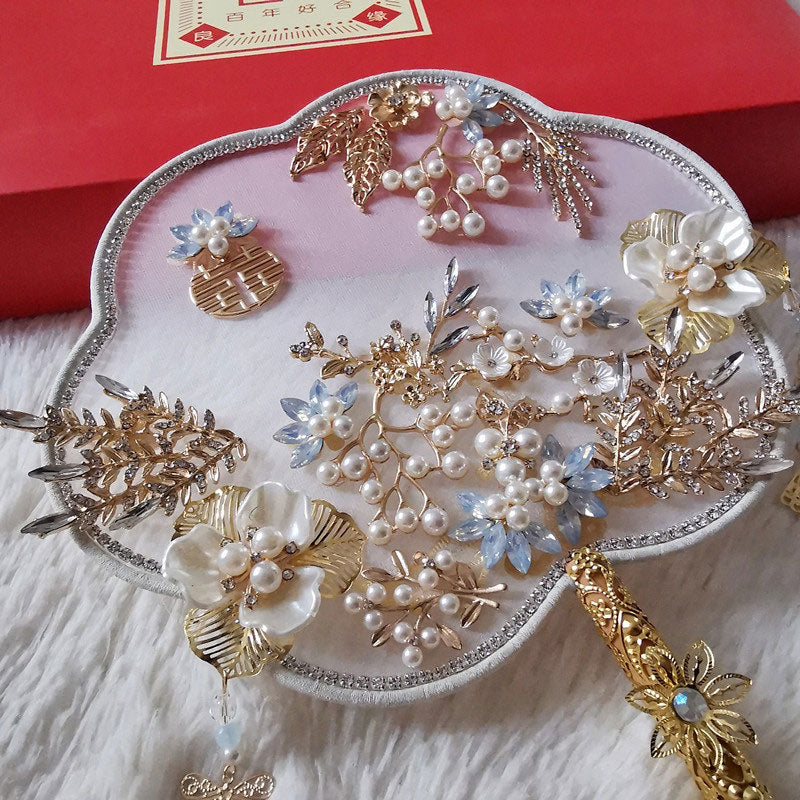 Vintage Crystal Floral Bride Hand Held Hexapetala Fans