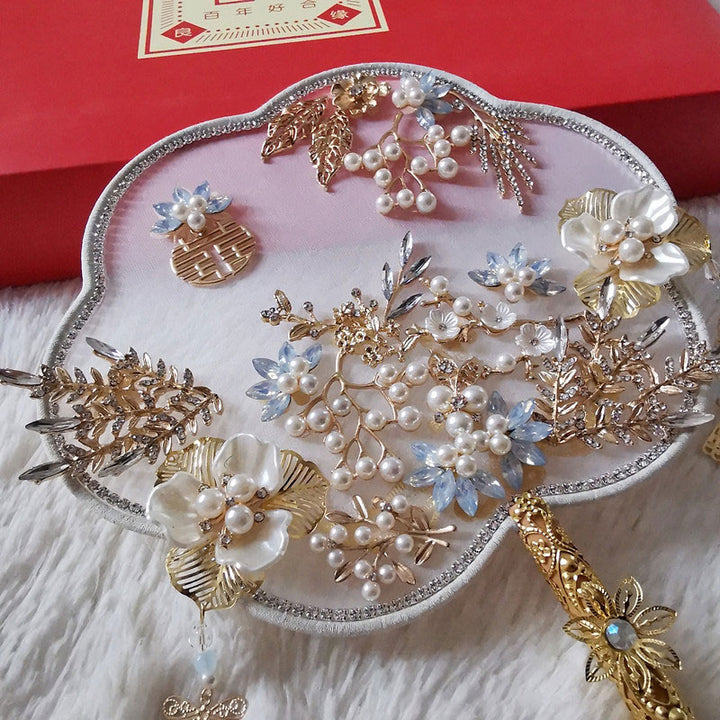Vintage Crystal Floral Bride Hand Held Hexapetala Fans