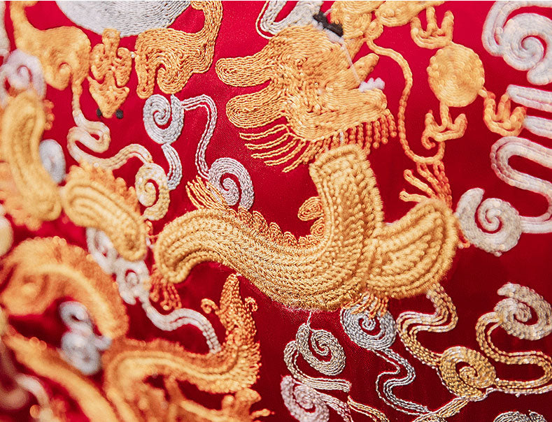 2022 Dragon Phoenix Wedding Bridal Qun Gua with Fit & Flare Skirt