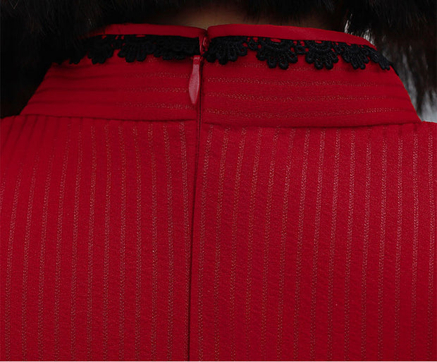 Red Knit Midi Winter Cheongsam / Qipao Dress