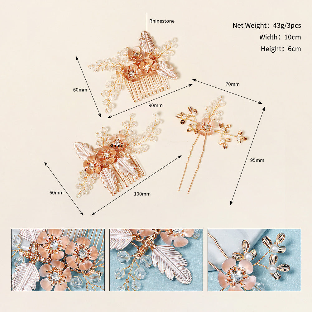 Rhinestone Alloy Flower Leaves Bride Wedding Hair Comb Pins
