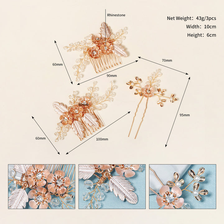 Rhinestone Alloy Flower Leaves Bride Wedding Hair Comb Pins