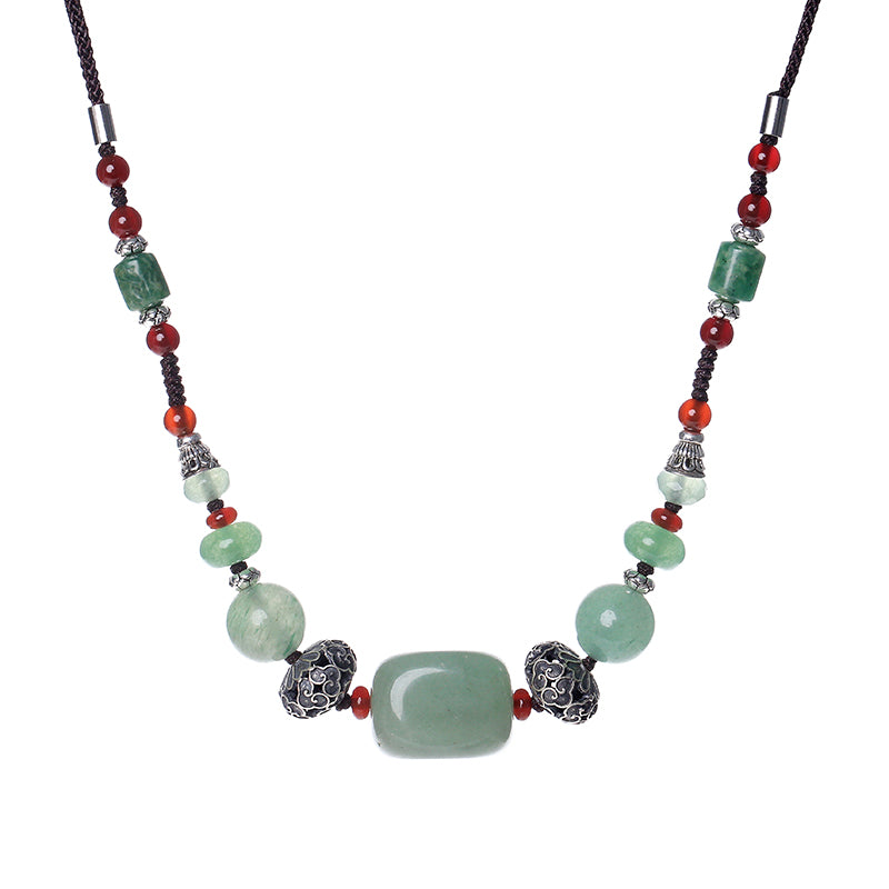 Handmade Adjustable String Jade Silver Necklace