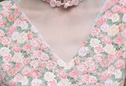 Floral Puff Sleeve Qi Pao Cheongsam Dress with Frill Hem