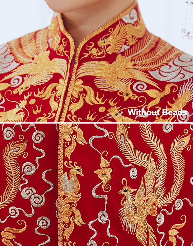 Beaded Embroidered Dragon Phoenix Wedding Bride Qungua