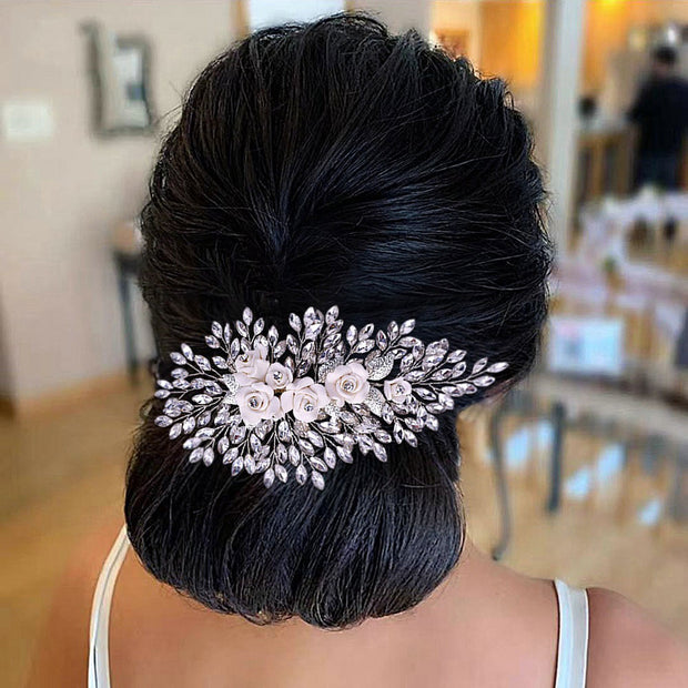 Rhinestone Flower Wedding Bride Bridesmaids Hair Comb Clip