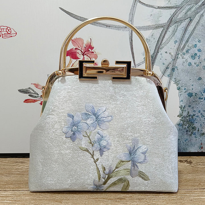 Vintage Handmade Embroidered Chain Handle Clutch Handbag