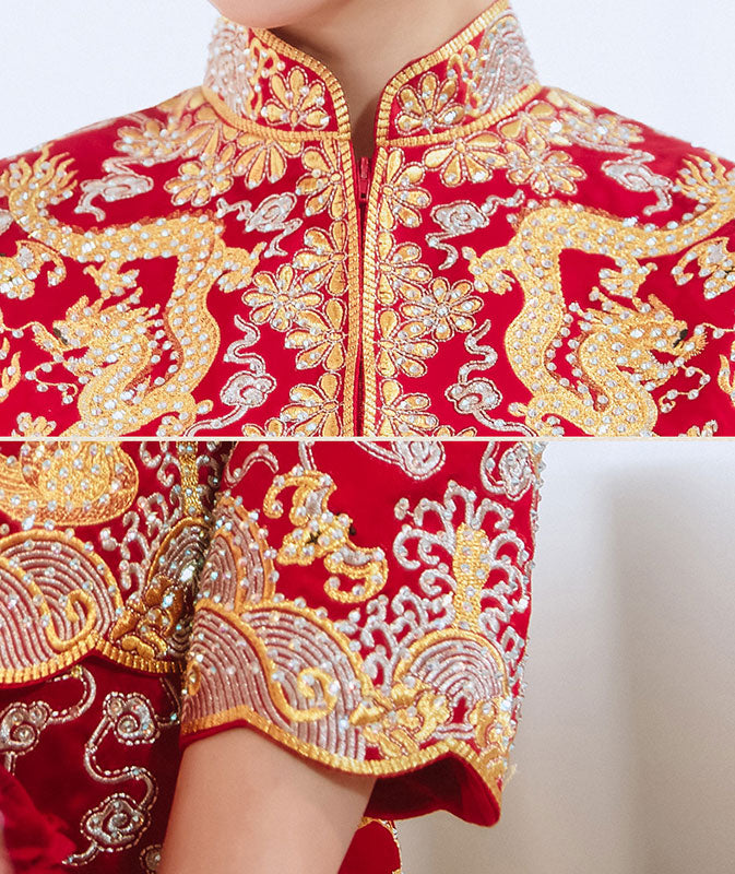 Embroidered Dragon Phoenix Traditional Chinese Wedding Qun Kwa