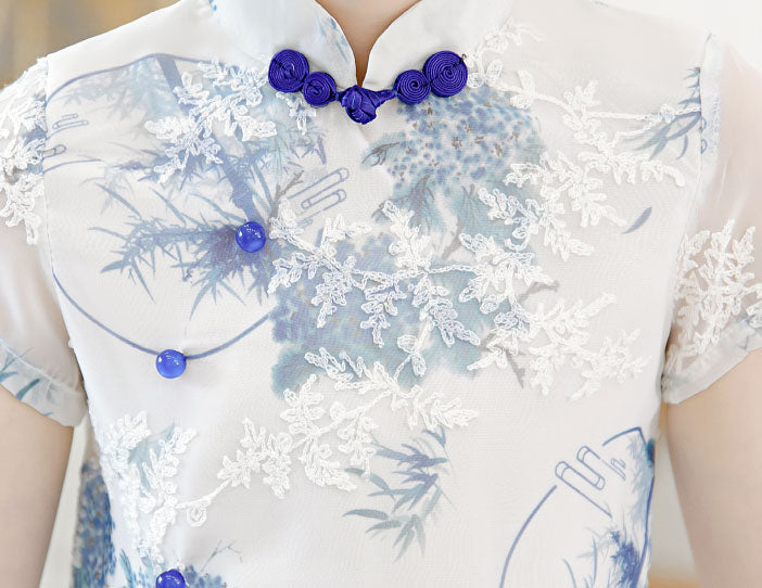 Floral Chiffon Kid Girls Qi Pao Cheongsam Dress