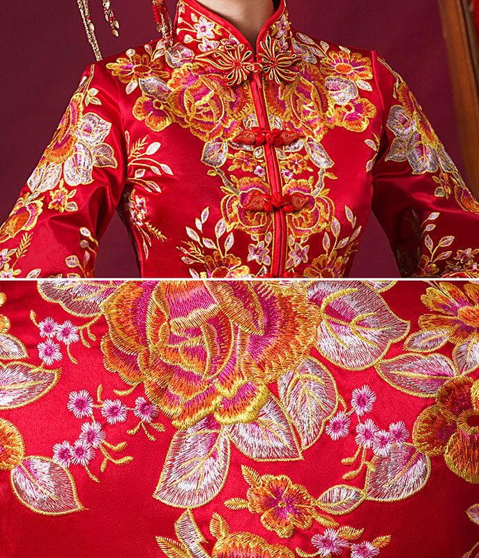 Red Embroidered Chinese Wedding Bridal Xiu He Fu