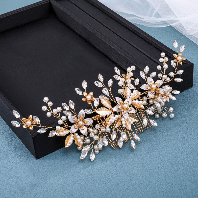 Crystal Pearls Pink Flower Bridal Wedding Hair Comb