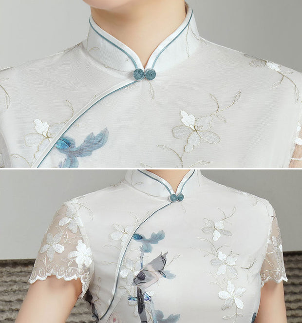 Floral Embroidered Qi Pao Cheongsam Shirts Top
