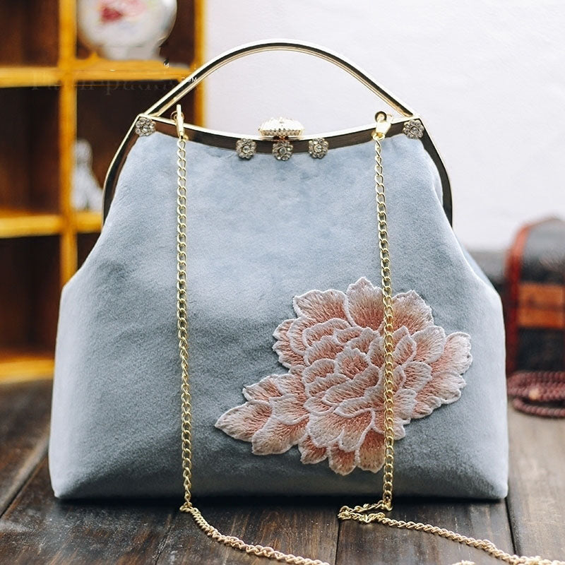 Blue Embroidered Chain Shoulder Cross Handbag
