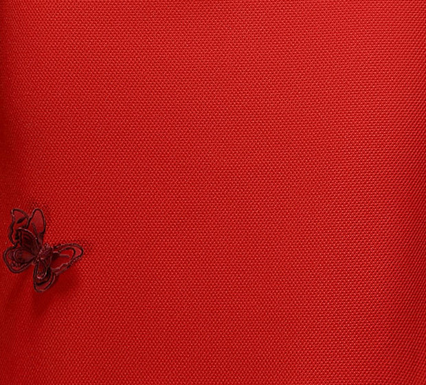Red Frill Sleeve Tea-Length Qipao / Wedding Cheongsam Dress