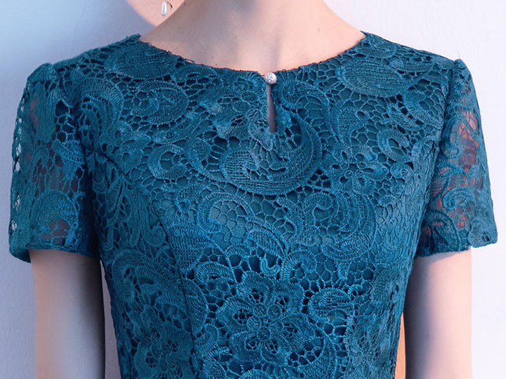 Blue Red Lace Bodice Fit & Flare Mid Dress