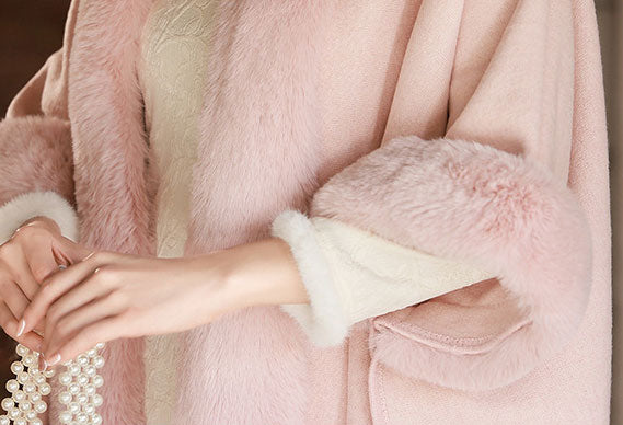 Faux Fur Wool Winter Cheongsam Shawl Wrap with Hood