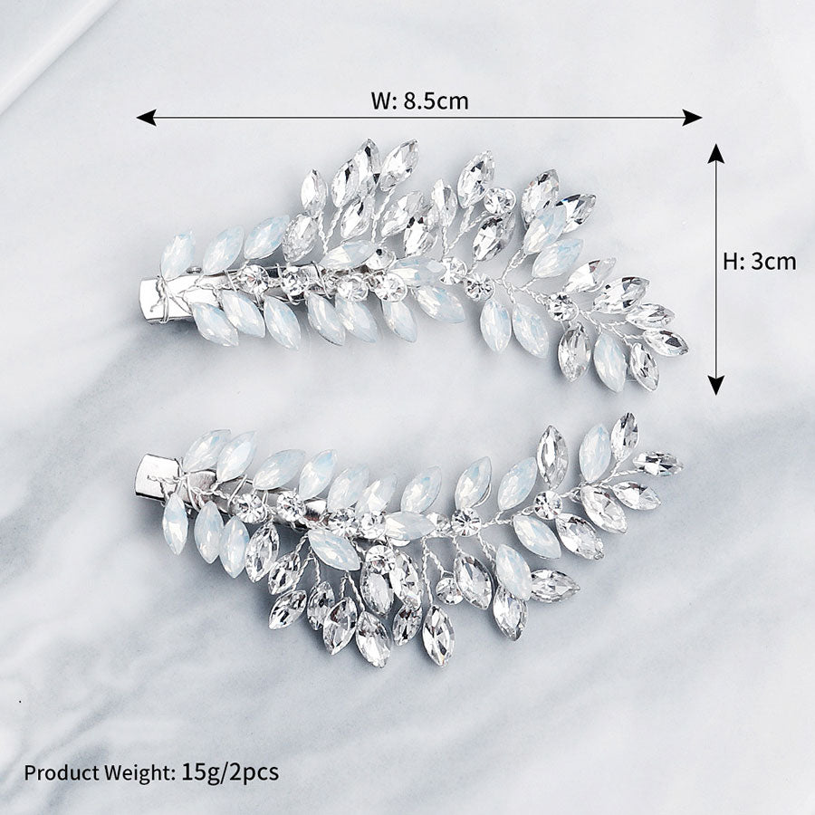 2 Pieces Rhinestone Crystal Flower Bride Wedding Hair Side Clips