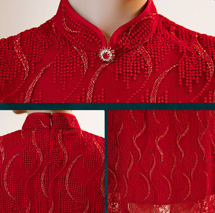 Red Bridal Mother's A-Line Qipao / Cheongsam Dress
