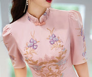 Pink Appliques Fit & Flare Wedding Cheongsam Qi Pao Dress