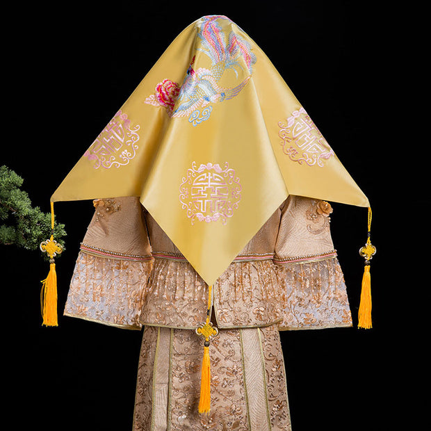 Yellow Phoenix Embroidery Chinese Wedding Bride Veil