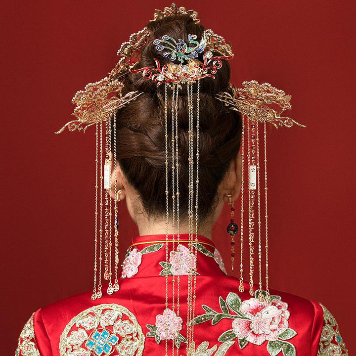 Chinese Traditional Dangling Bridal Hair Clips & Earrings