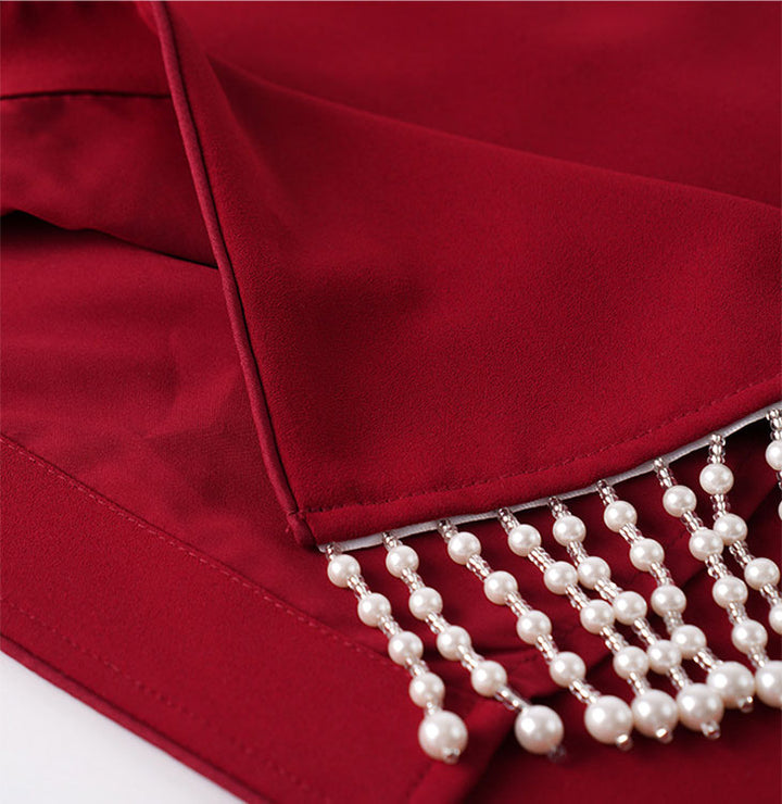 Beads Tassels Mid Modern Tea Cheongsam Qi Pao Dress
